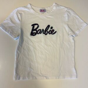 Cotton On White Baby Tee with Jean Embroidered Barbie Logo